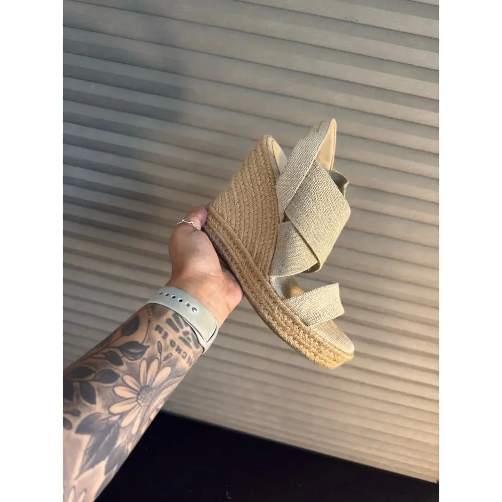 Lauren Ralph Lauren Erica Espadrille Wedge Sandals Natural Linen 7.5B